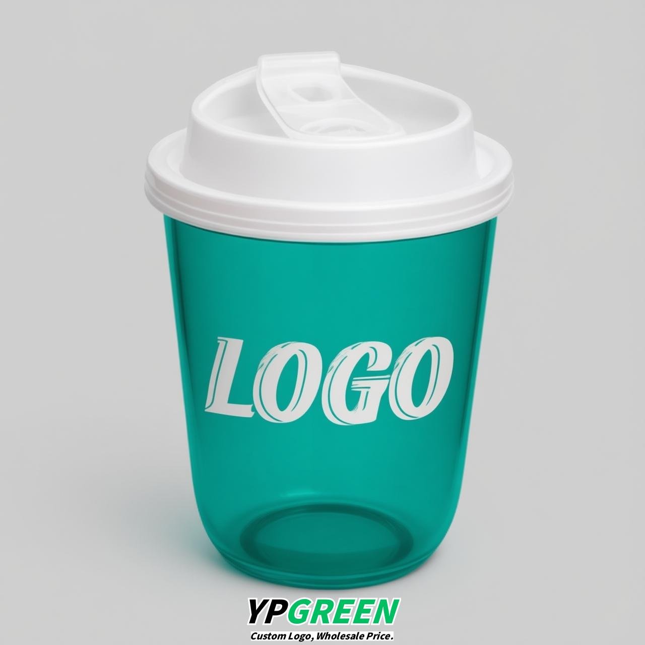 Teal U Shape Cups with Lid - Custom Logo PP & PET Plastic Disposable