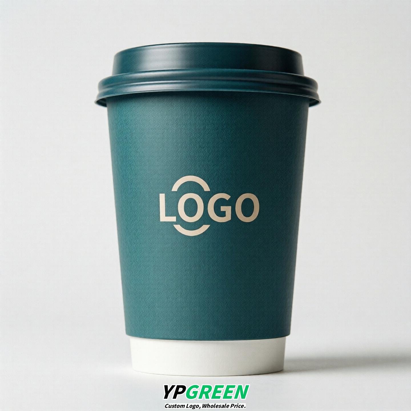 Teal Custom Logo Paper Cups: 8-24oz & Double Wall