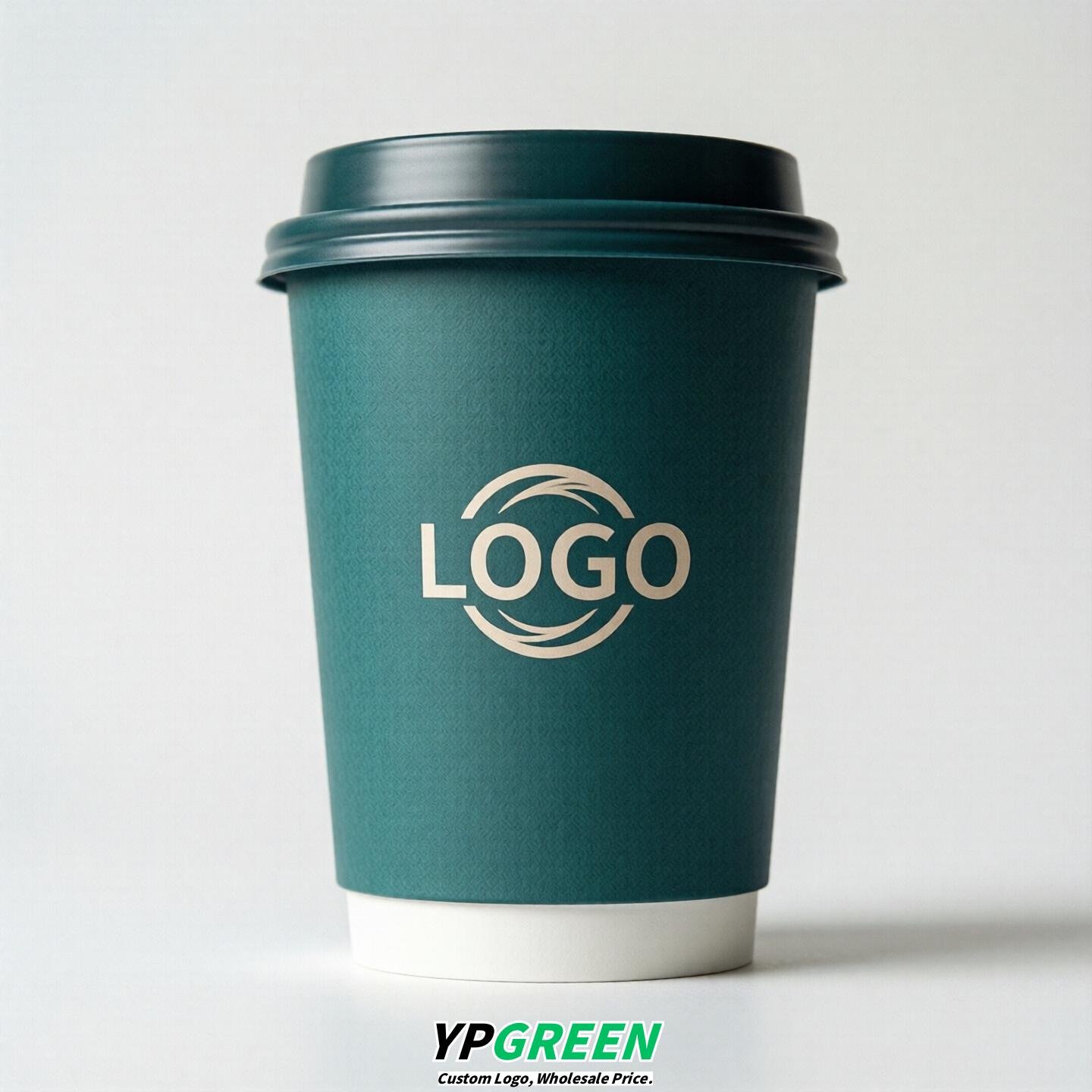 Teal Custom Logo Paper Cups: 8-24oz & Double Wall