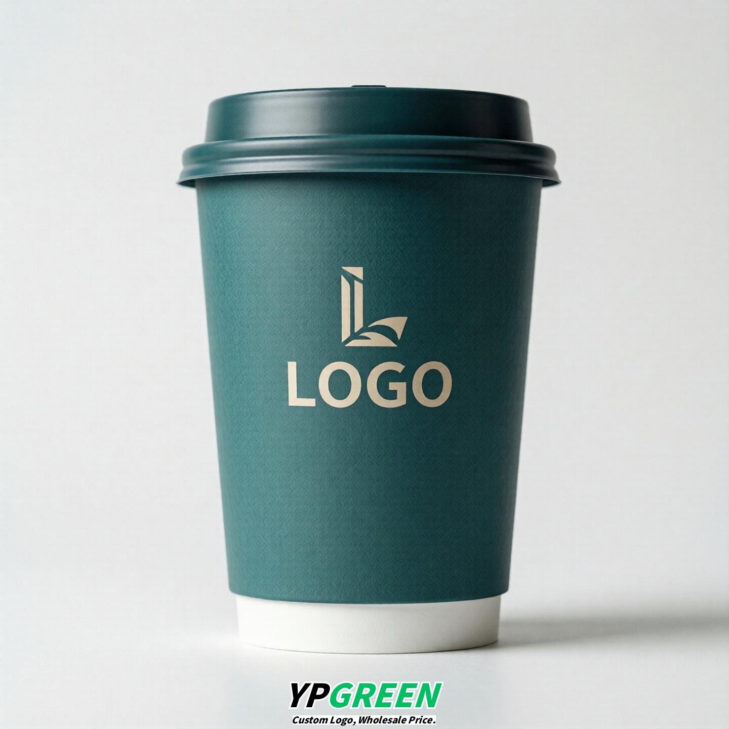 Teal Custom Logo Paper Cups: 8-24oz & Double Wall