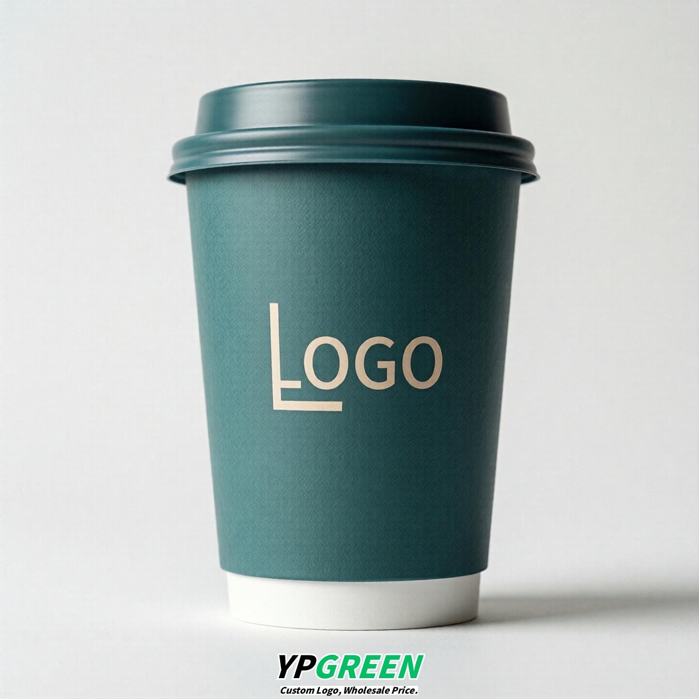 Teal Custom Logo Paper Cups: 8-24oz & Double Wall