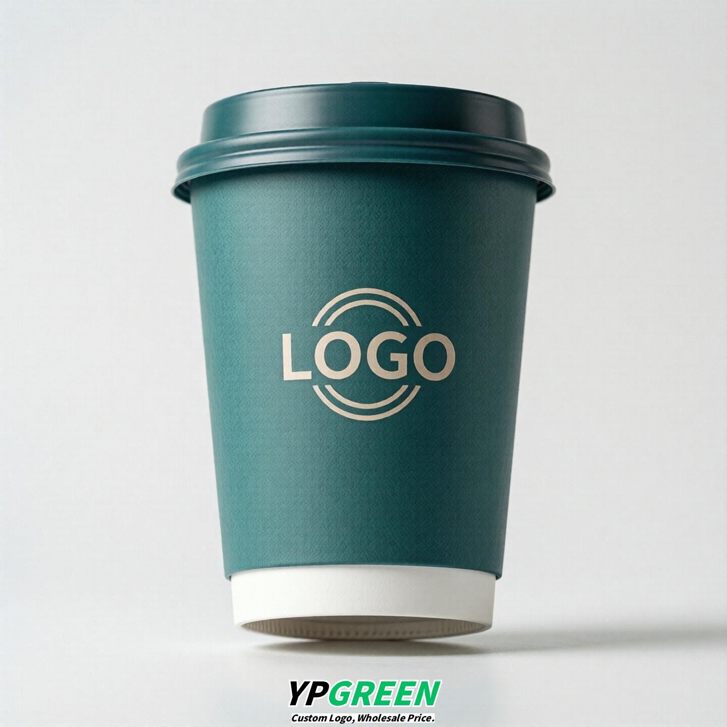 Teal Custom Logo Paper Cups: 8-24oz & Double Wall