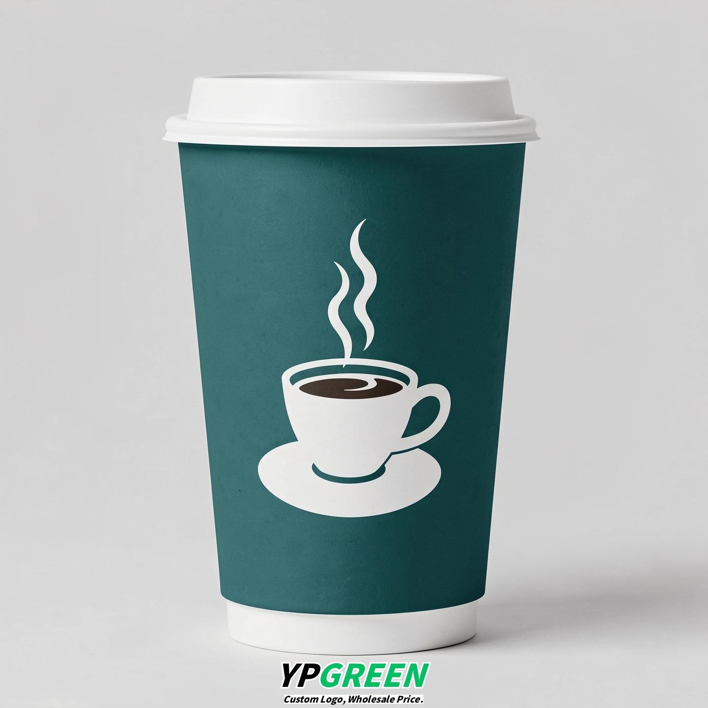 Teal Hot Coffee Icon Paper Cups - Disposable Steaming Coffee Design