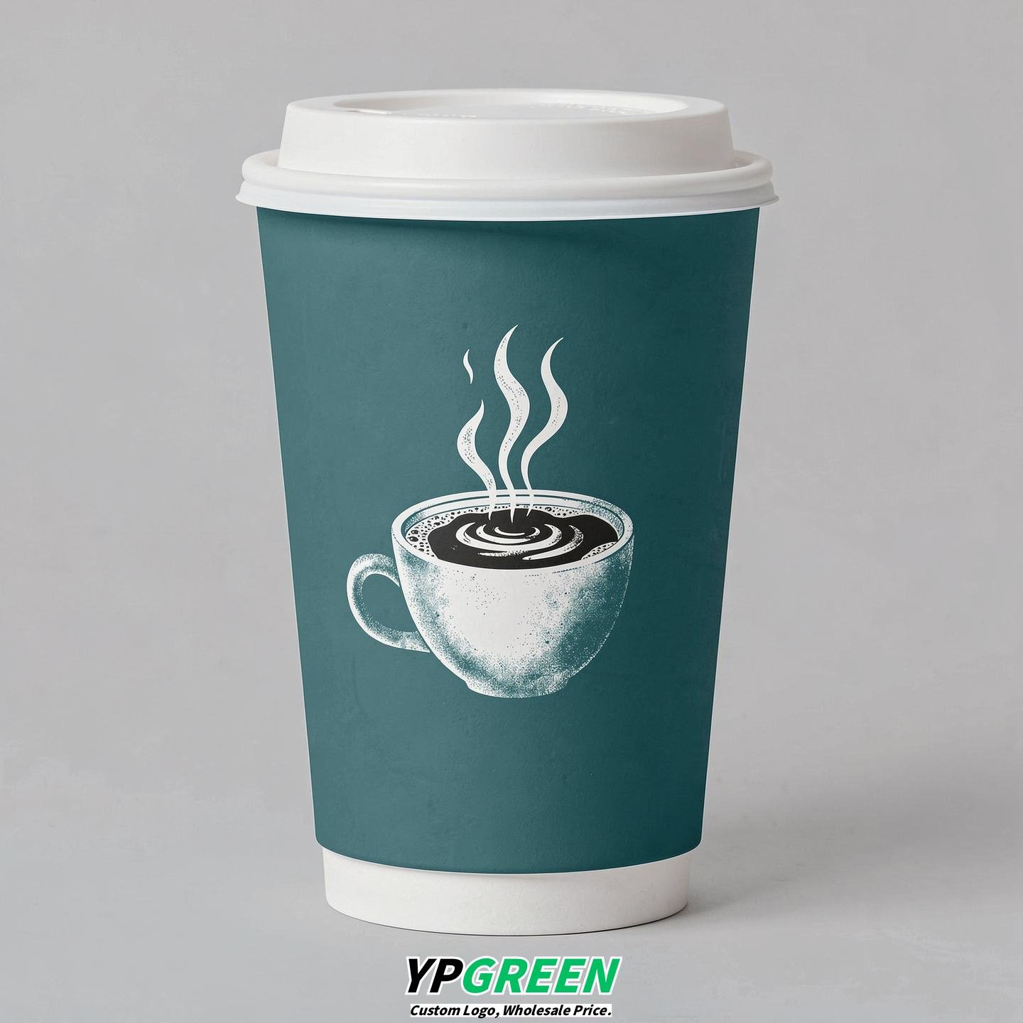 Teal Hot Coffee Icon Paper Cups - Disposable Steaming Coffee Design