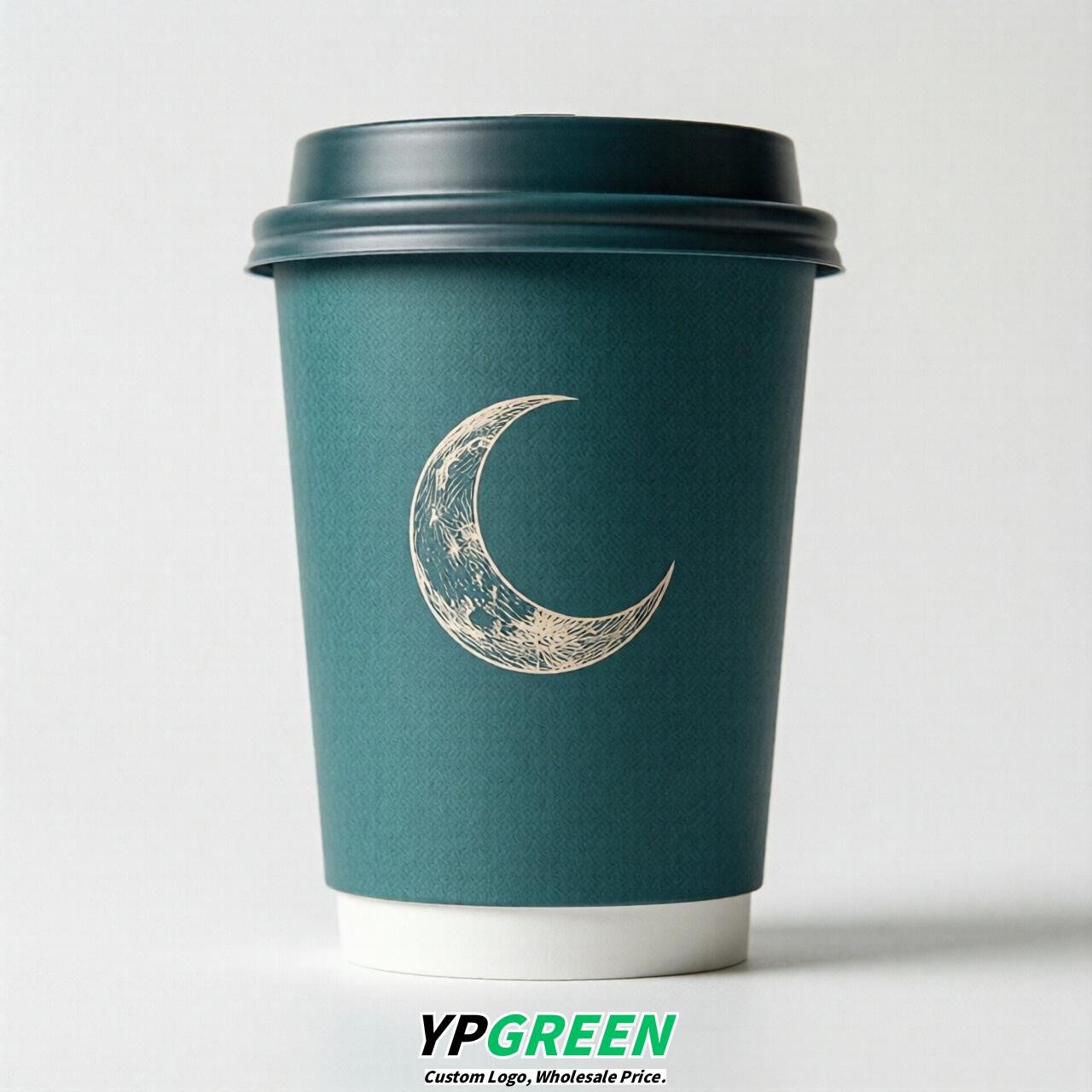 Teal Moon Paper Cups with Lids 8-24oz