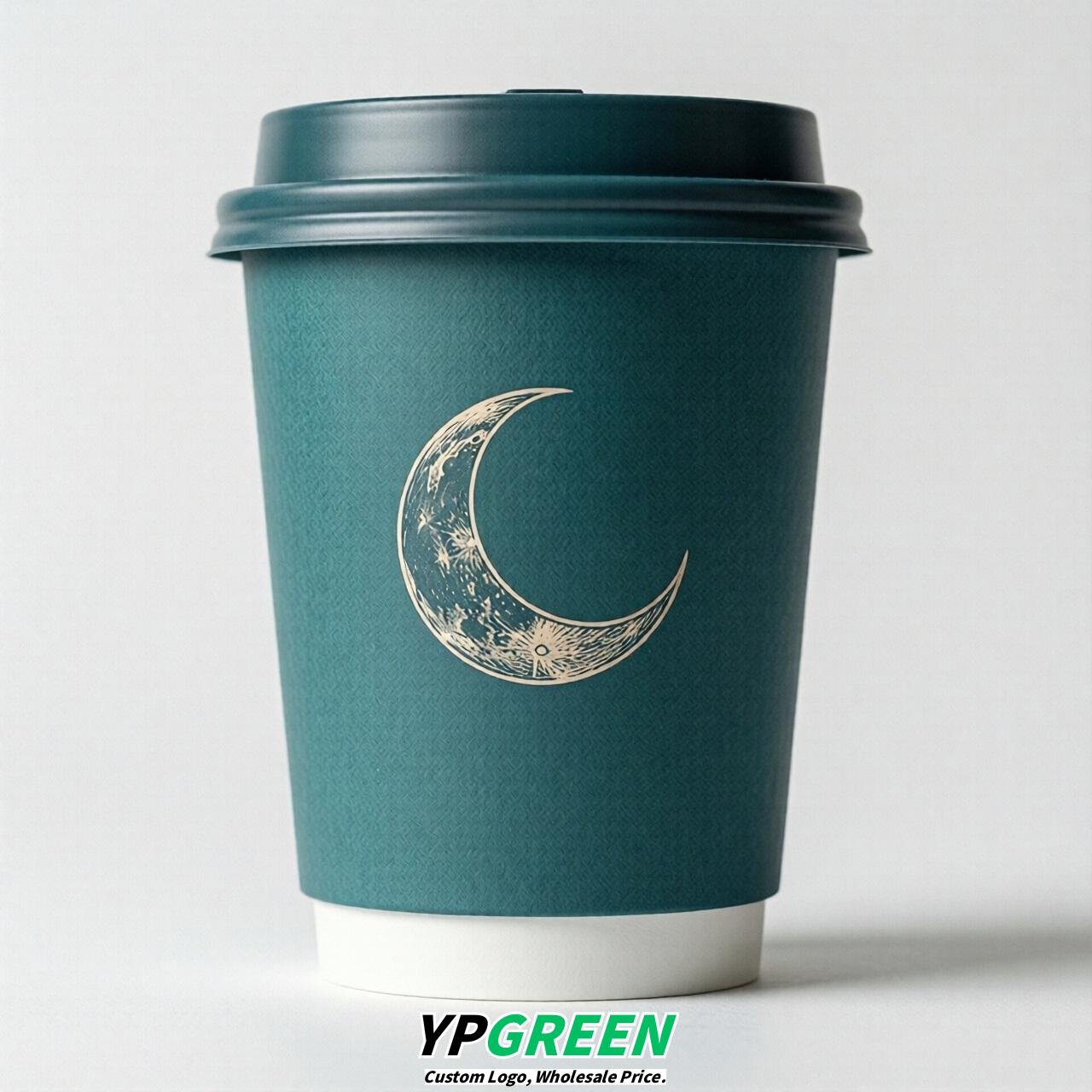 Teal Moon Paper Cups with Lids 8-24oz