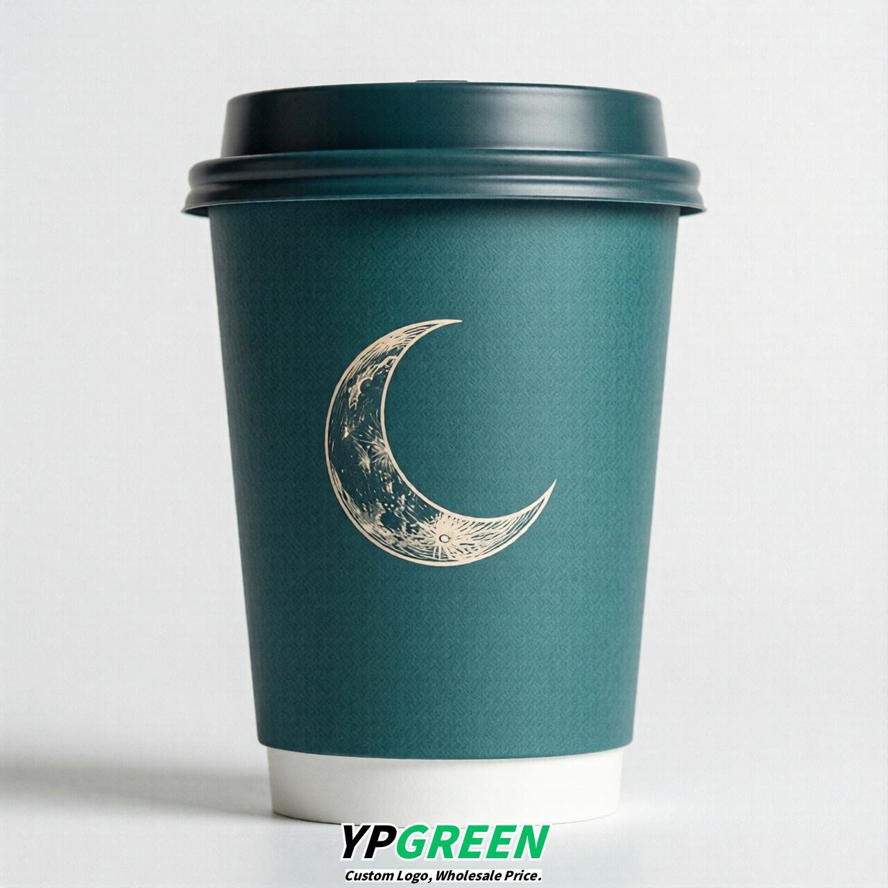 Teal Moon Paper Cups with Lids 8-24oz