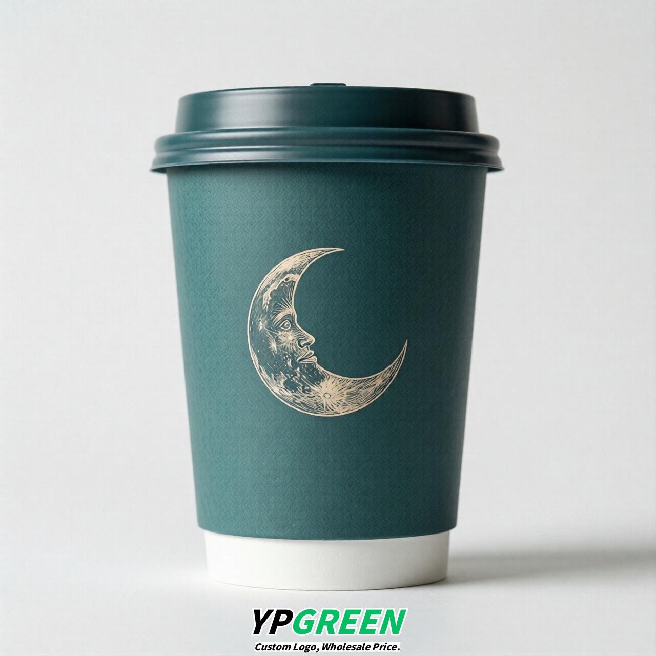 Teal Moon Paper Cups with Lids 8-24oz