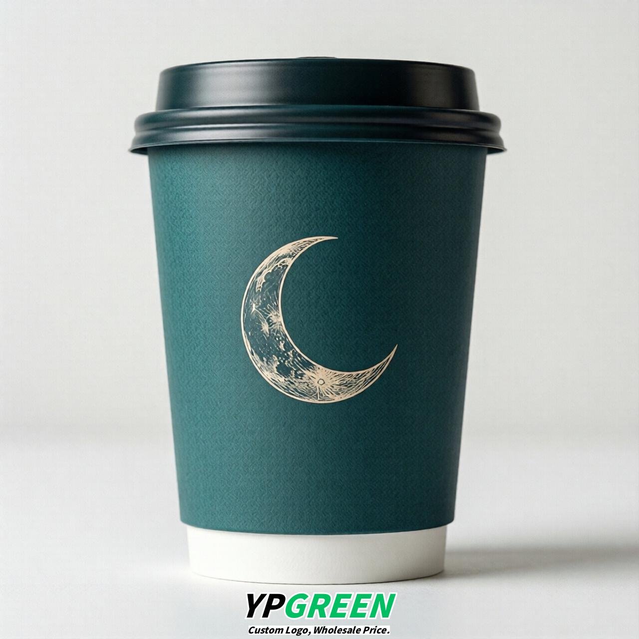 Teal Moon Paper Cups with Lids 8-24oz