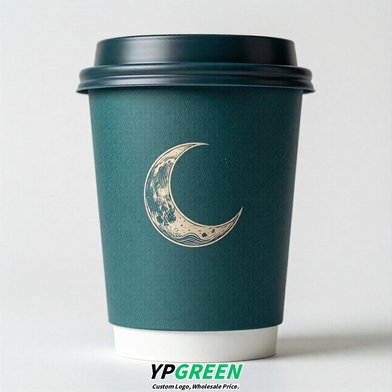 Teal Moon Paper Cups with Lids 8-24oz