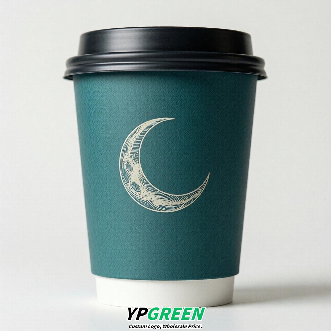 Teal Moon Paper Cups with Lids 8-24oz