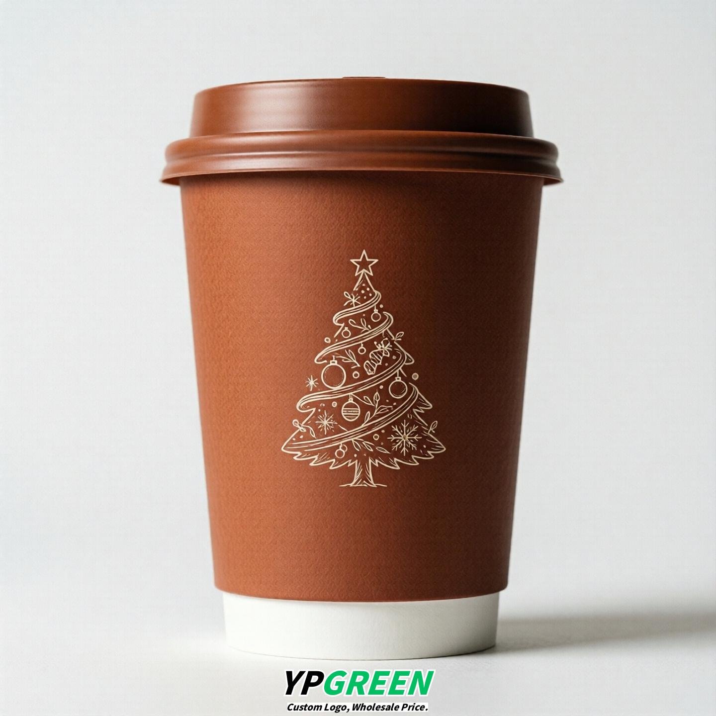 Terracotta Paper Cups with Christmas Design 8-24oz