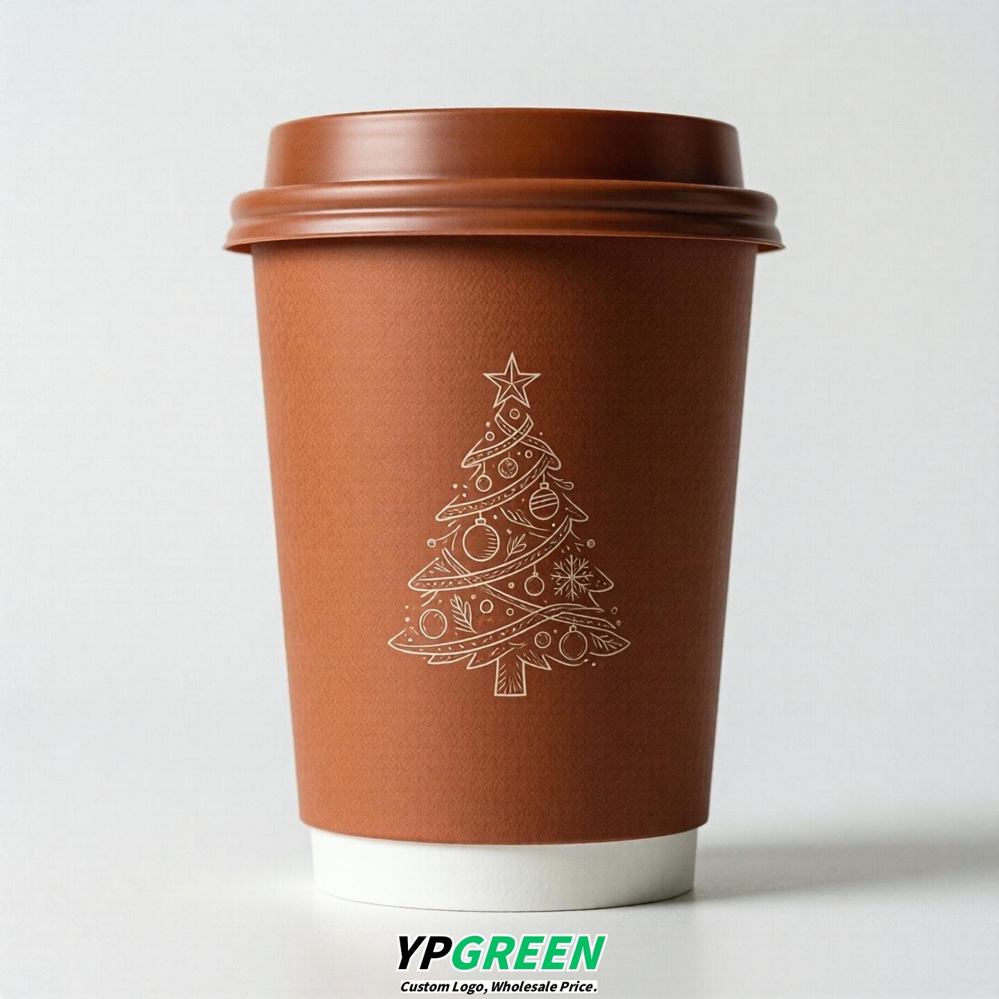 Terracotta Paper Cups with Christmas Design 8-24oz