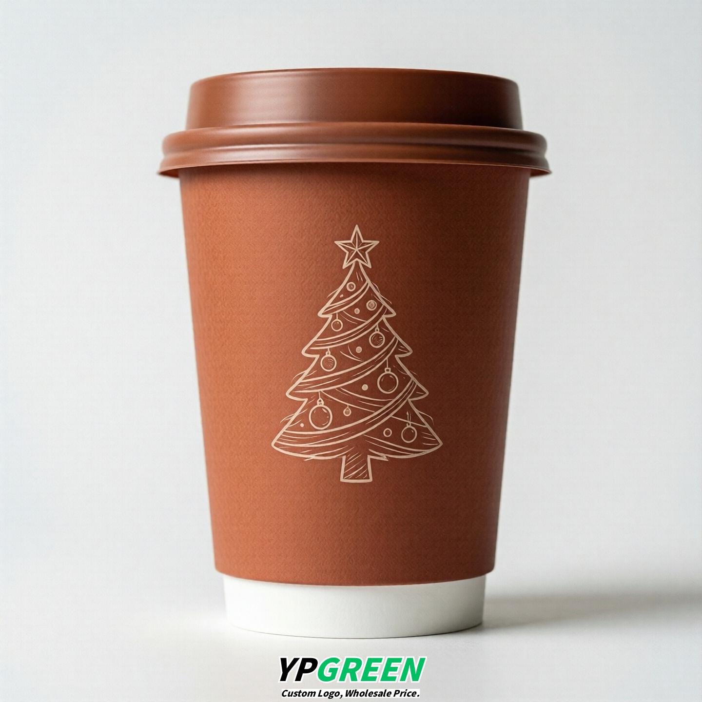 Terracotta Paper Cups with Christmas Design 8-24oz