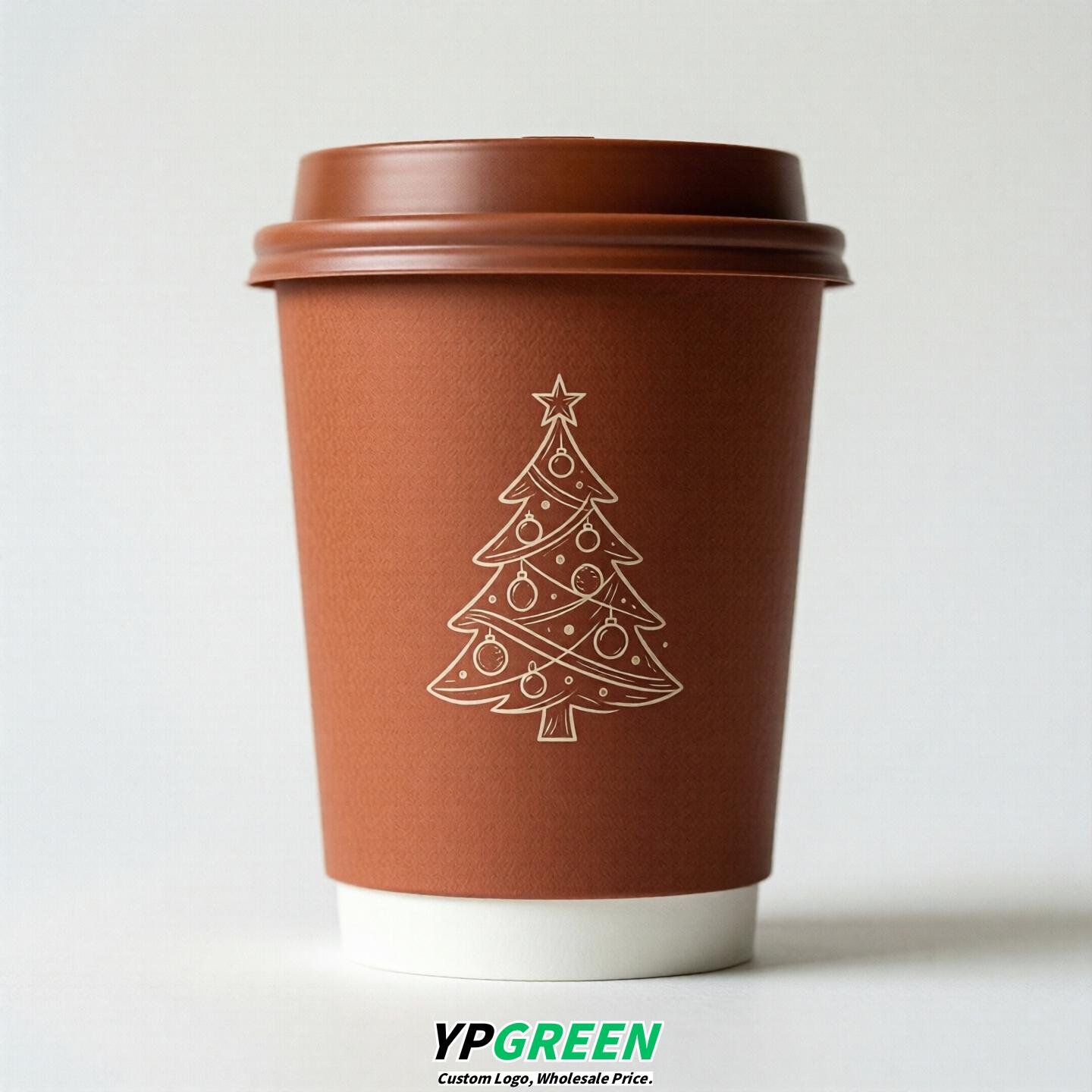 Terracotta Paper Cups with Christmas Design 8-24oz