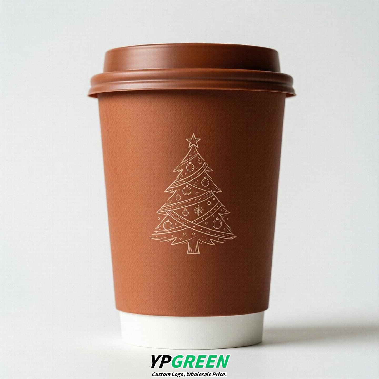 Terracotta Paper Cups with Christmas Design 8-24oz