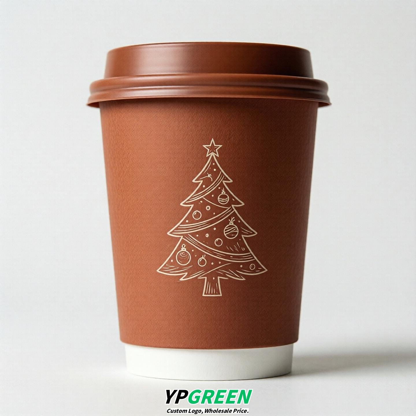 Terracotta Paper Cups with Christmas Design 8-24oz