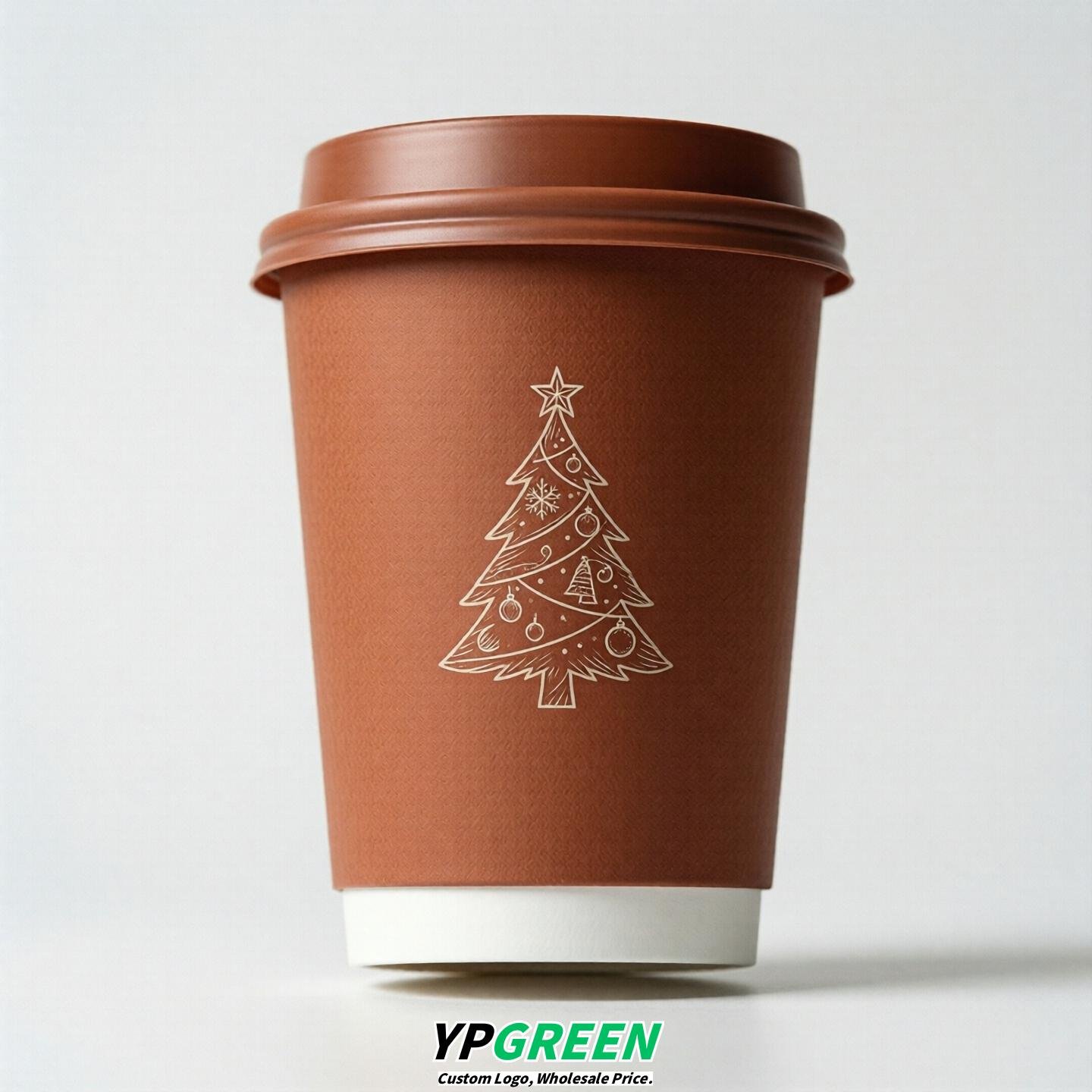 Terracotta Paper Cups with Christmas Design 8-24oz