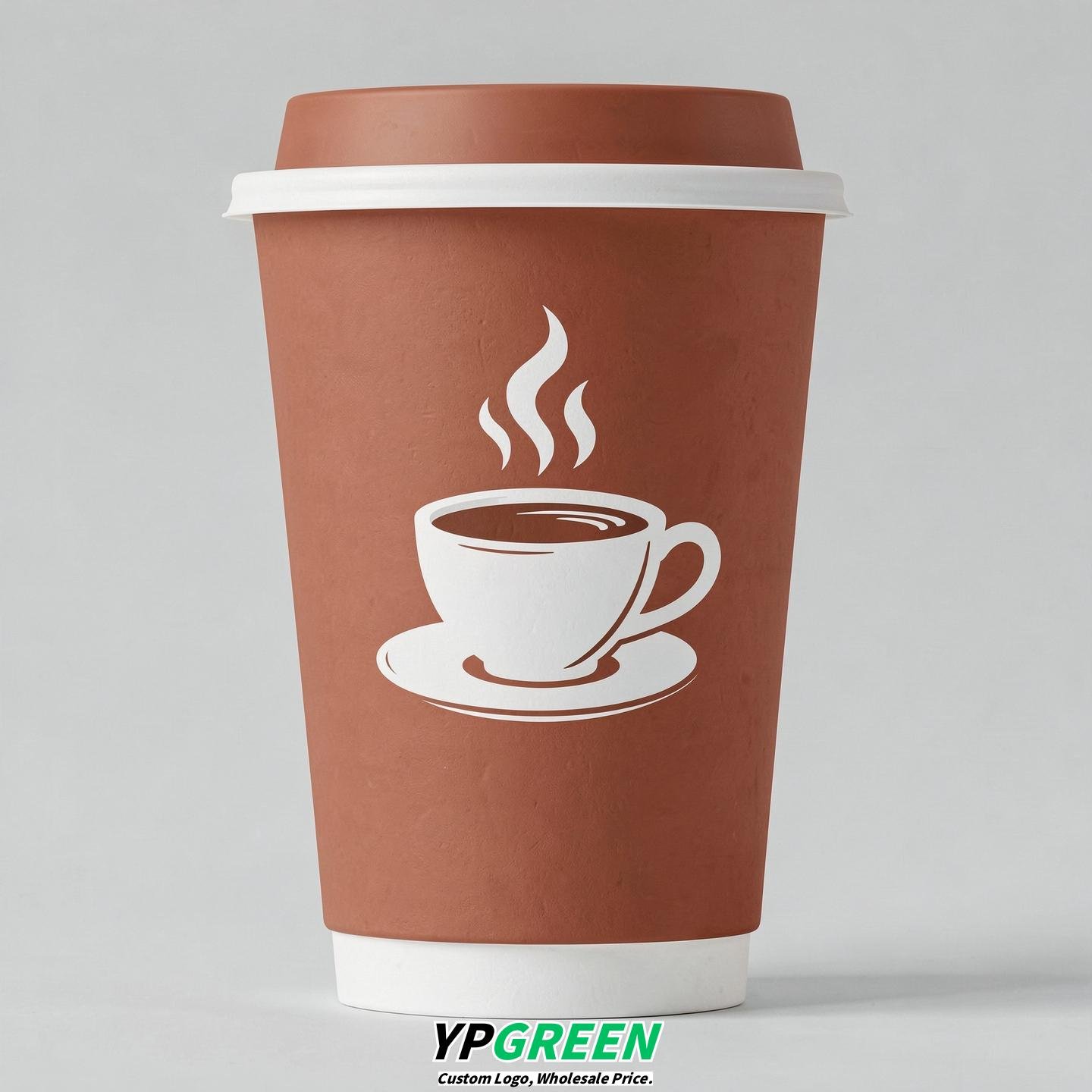 Terracotta Hot Coffee Icon Paper Cups - Disposable Steaming Coffee Design