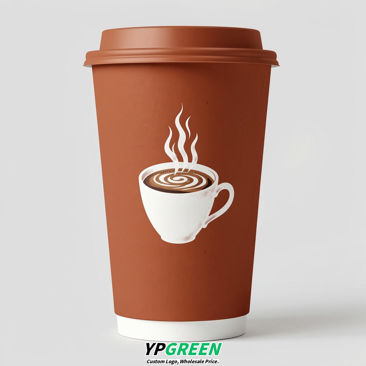 Terracotta Hot Coffee Icon Paper Cups - Disposable Steaming Coffee Design