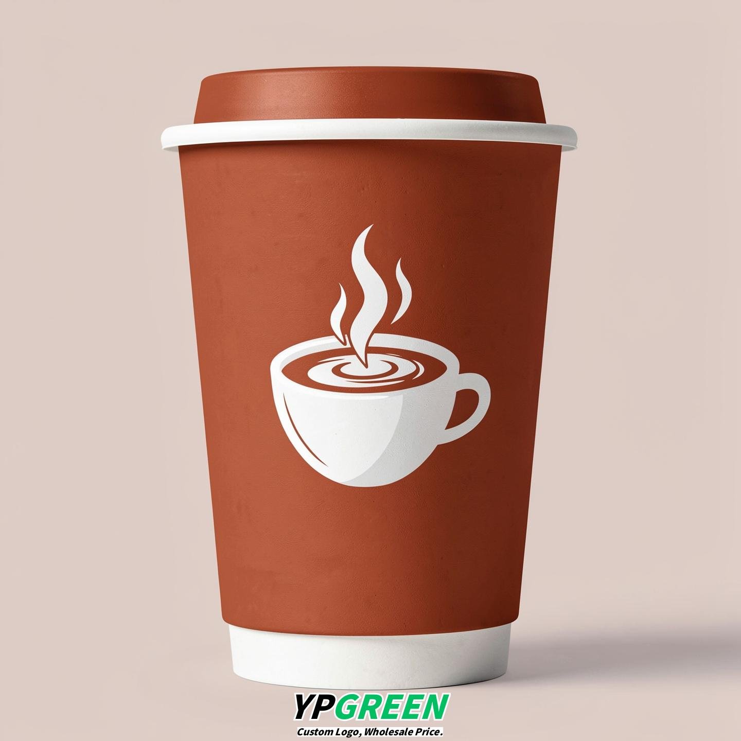 Terracotta Hot Coffee Icon Paper Cups - Disposable Steaming Coffee Design