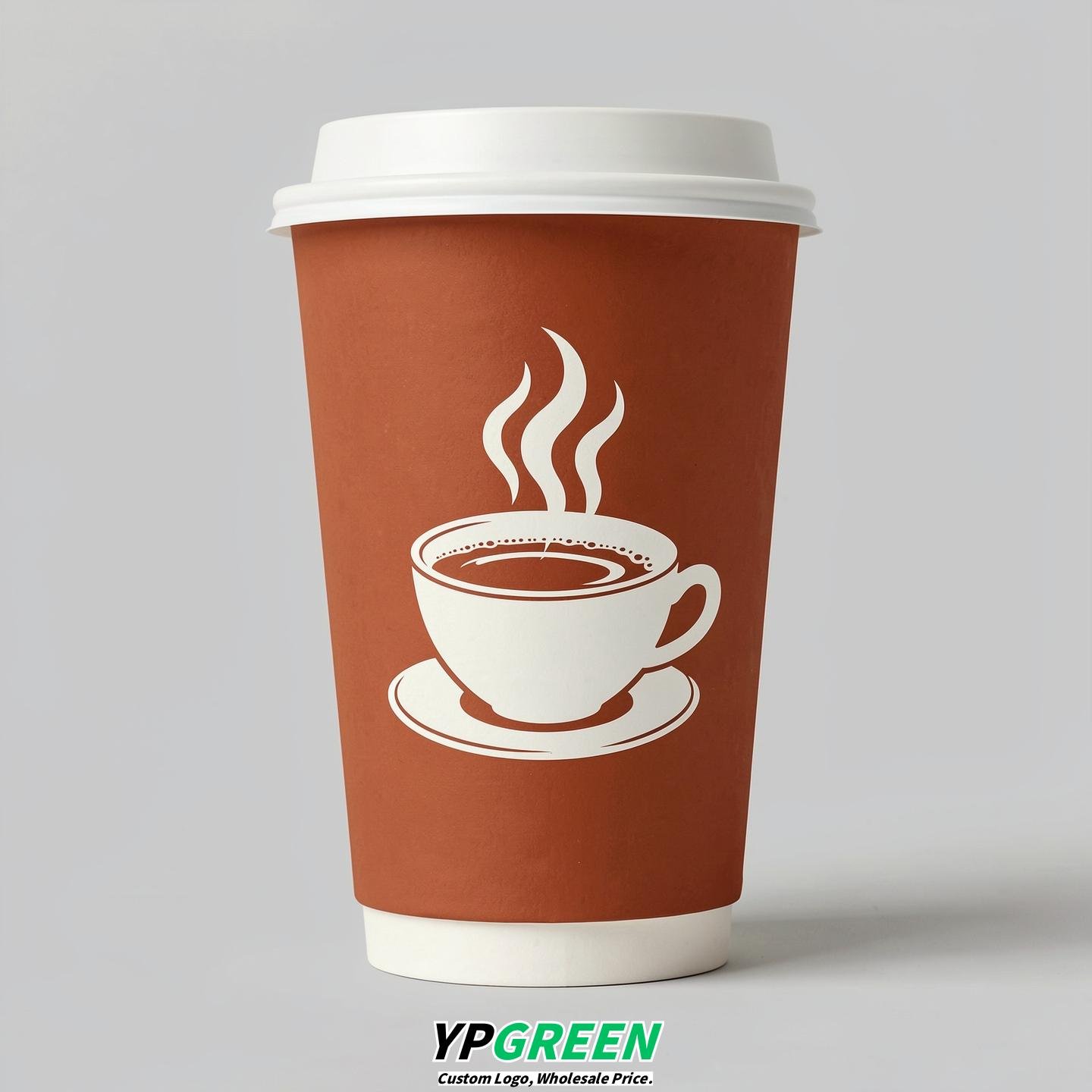 Terracotta Hot Coffee Icon Paper Cups - Disposable Steaming Coffee Design