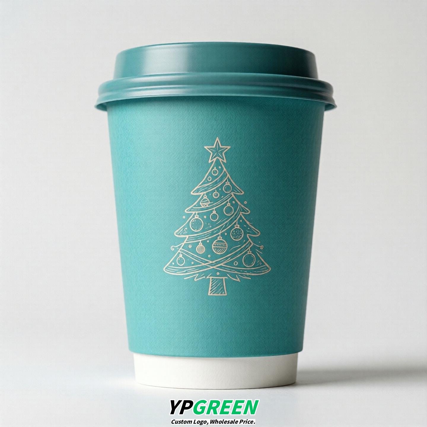 Turquoise Paper Cups with Christmas Design 8-24oz