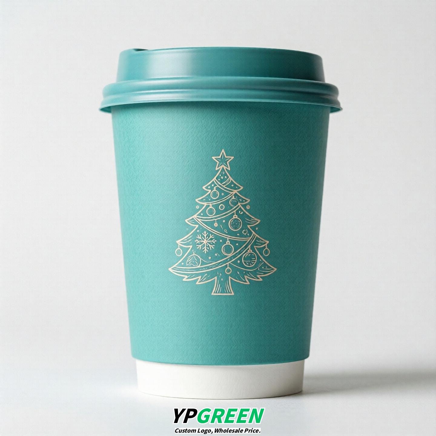 Turquoise Paper Cups with Christmas Design 8-24oz