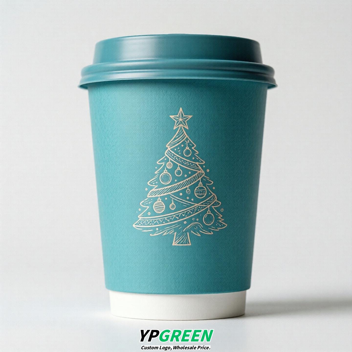 Turquoise Paper Cups with Christmas Design 8-24oz