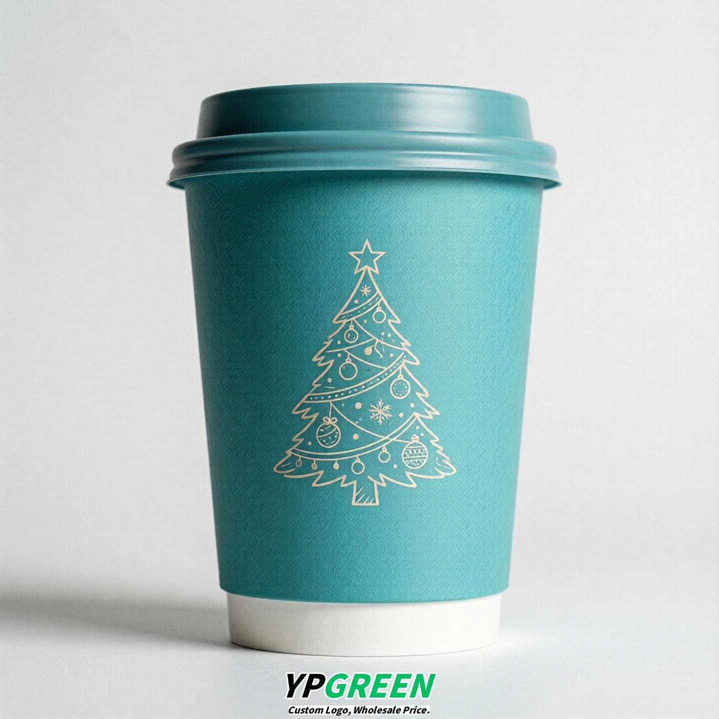 Turquoise Paper Cups with Christmas Design 8-24oz