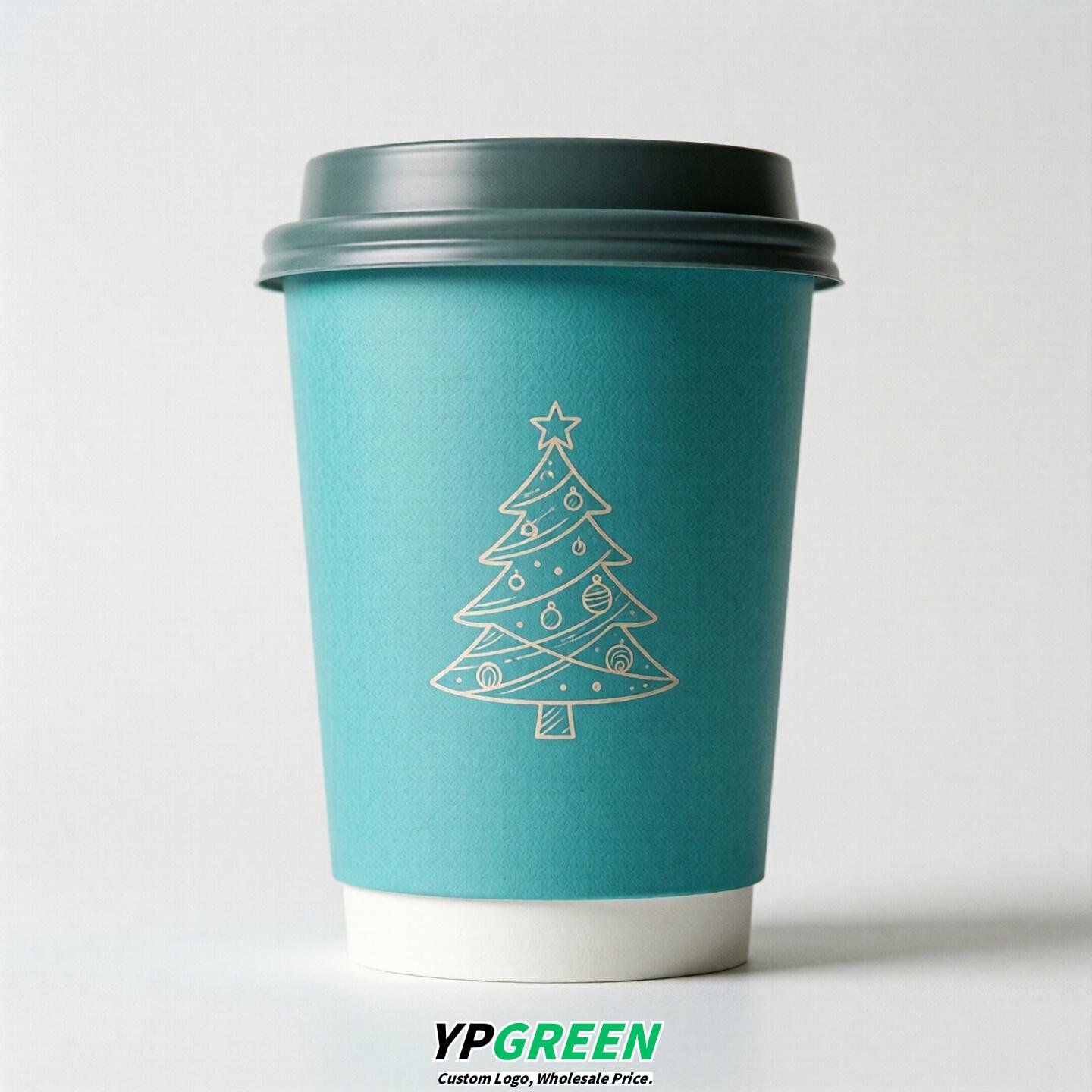 Turquoise Paper Cups with Christmas Design 8-24oz
