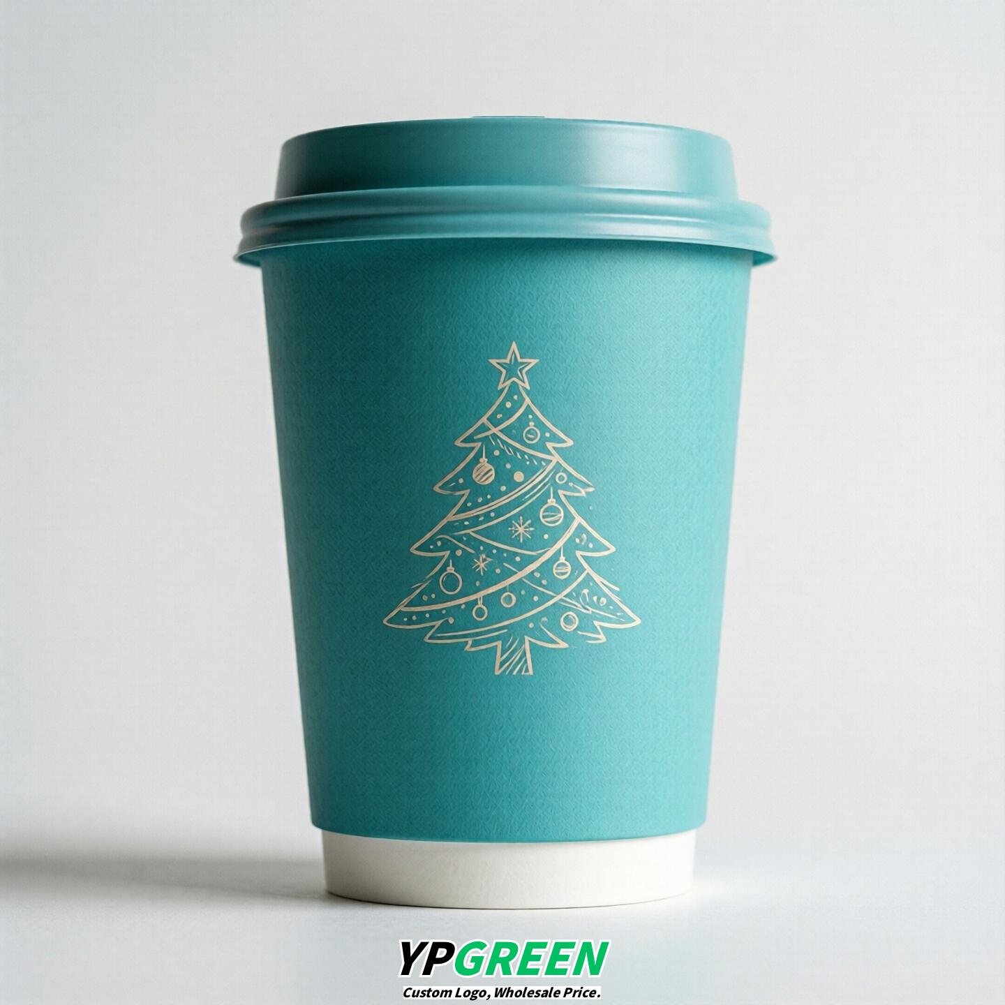 Turquoise Paper Cups with Christmas Design 8-24oz