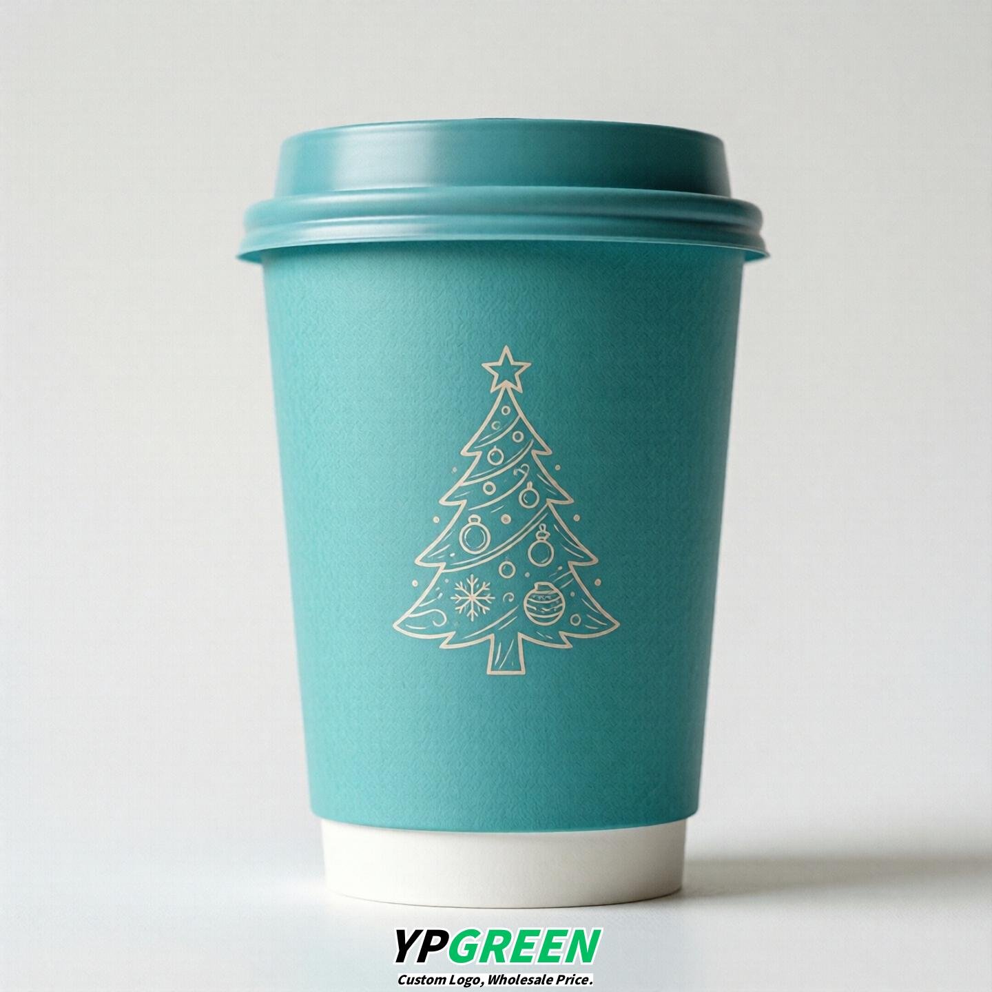 Turquoise Paper Cups with Christmas Design 8-24oz