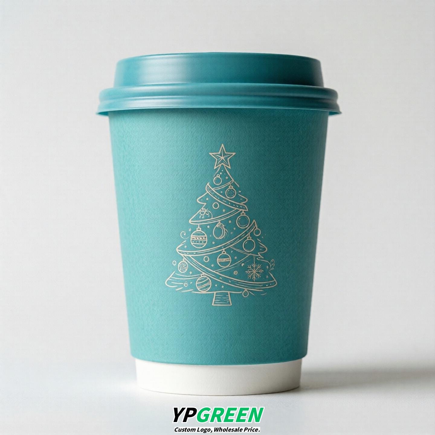 Turquoise Paper Cups with Christmas Design 8-24oz