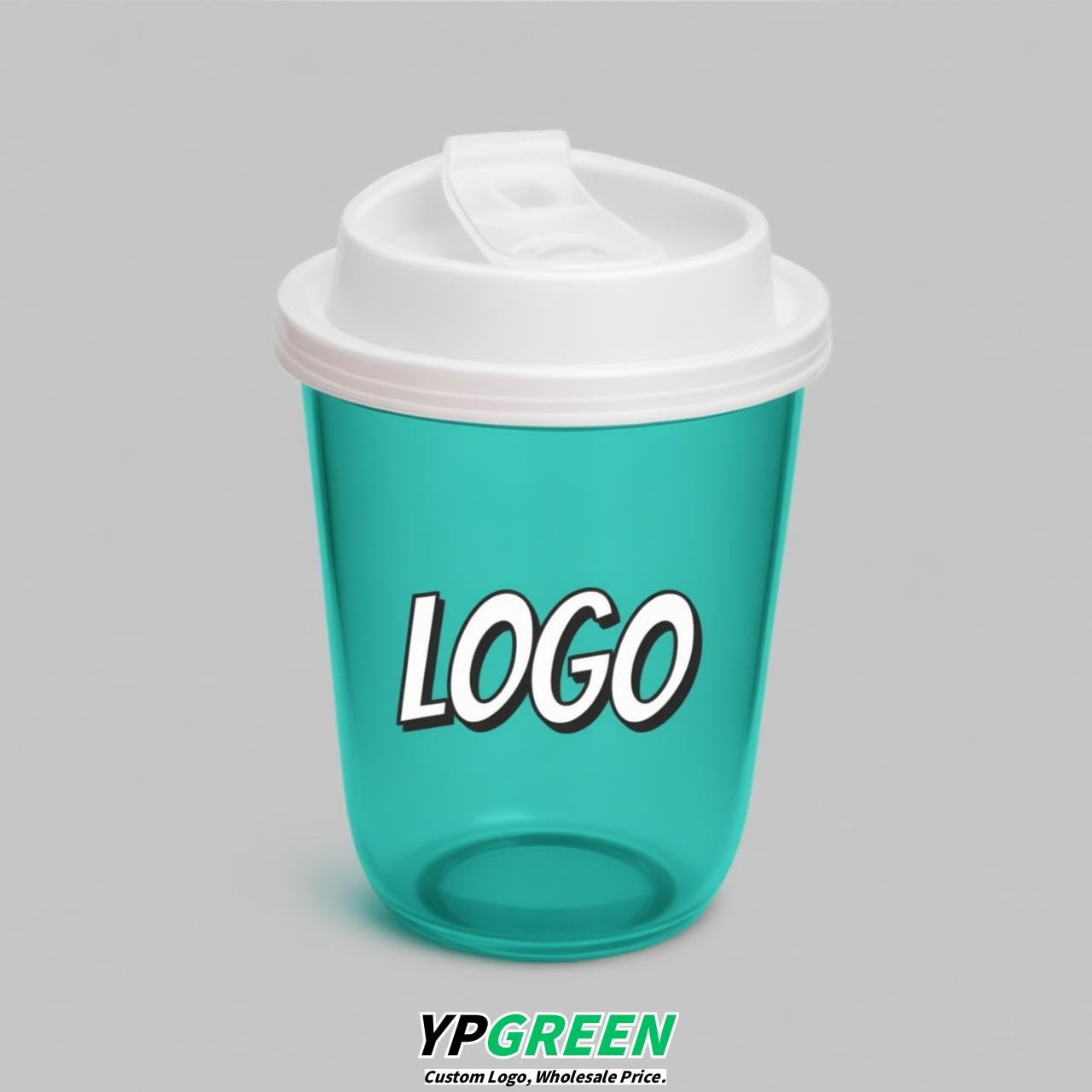 Turquoise U Shape Cups with Lid - Custom Logo PP & PET Plastic Disposable
