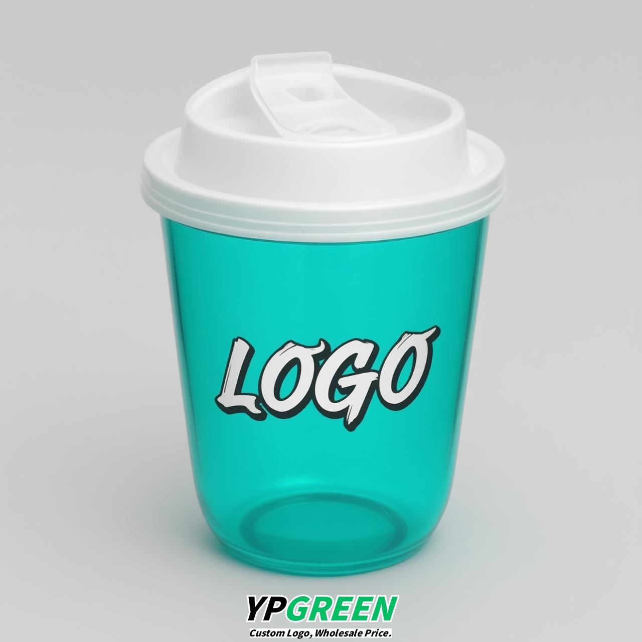 Turquoise U Shape Cups with Lid - Custom Logo PP & PET Plastic Disposable