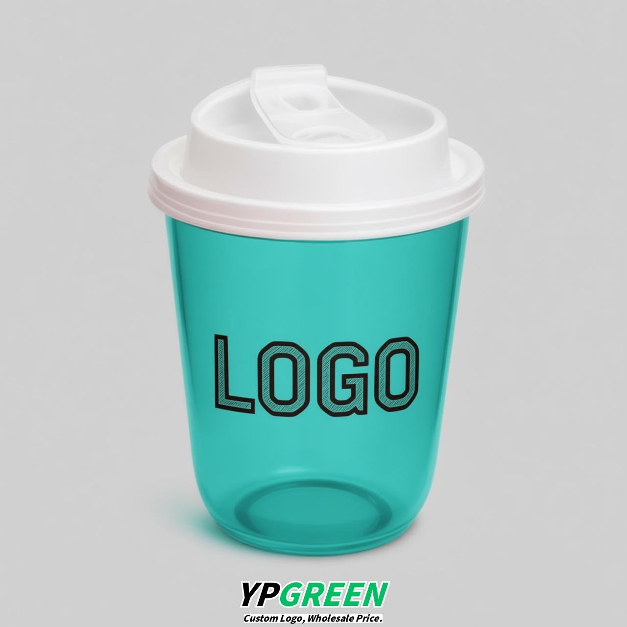 Turquoise U Shape Cups with Lid - Custom Logo PP & PET Plastic Disposable