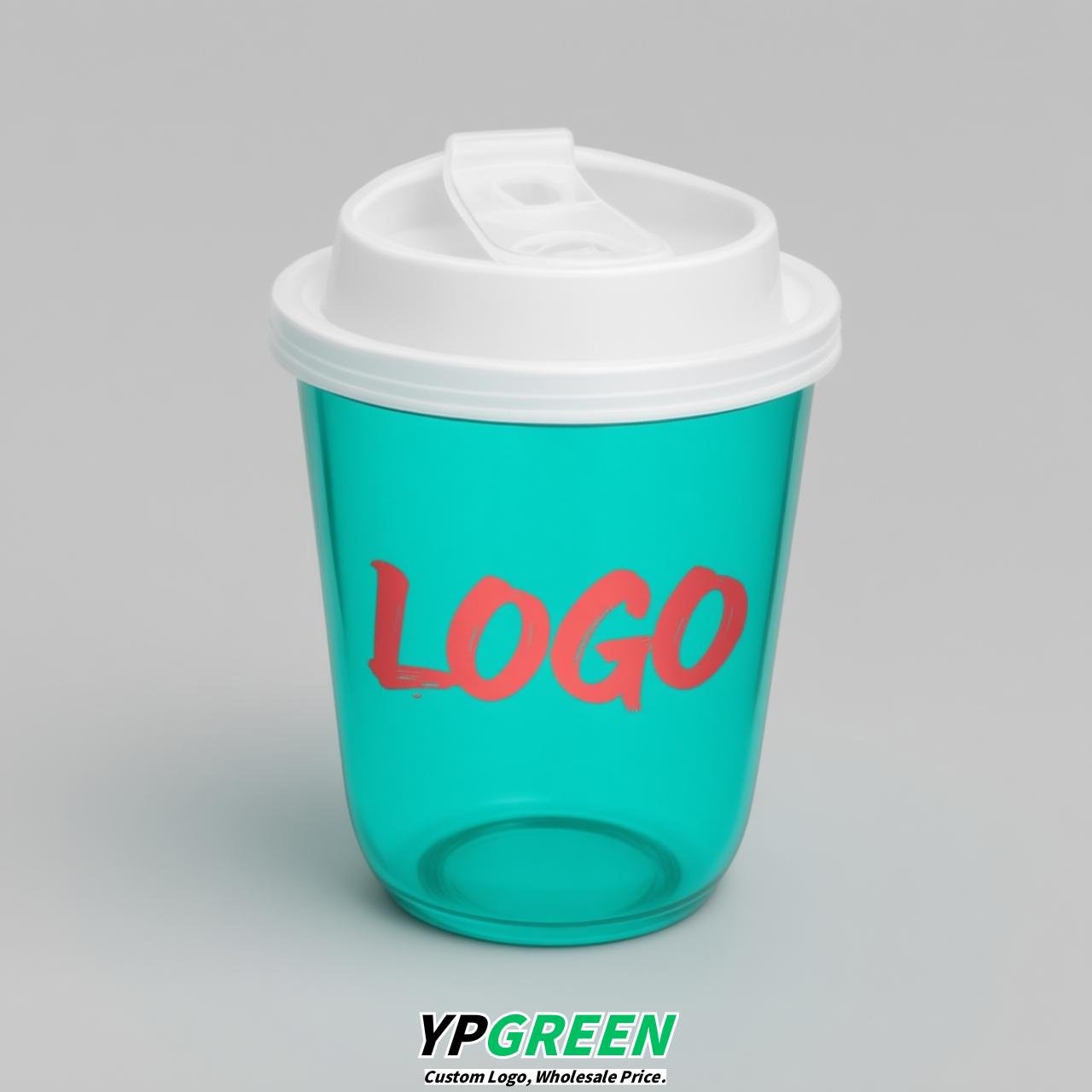 Turquoise U Shape Cups with Lid - Custom Logo PP & PET Plastic Disposable