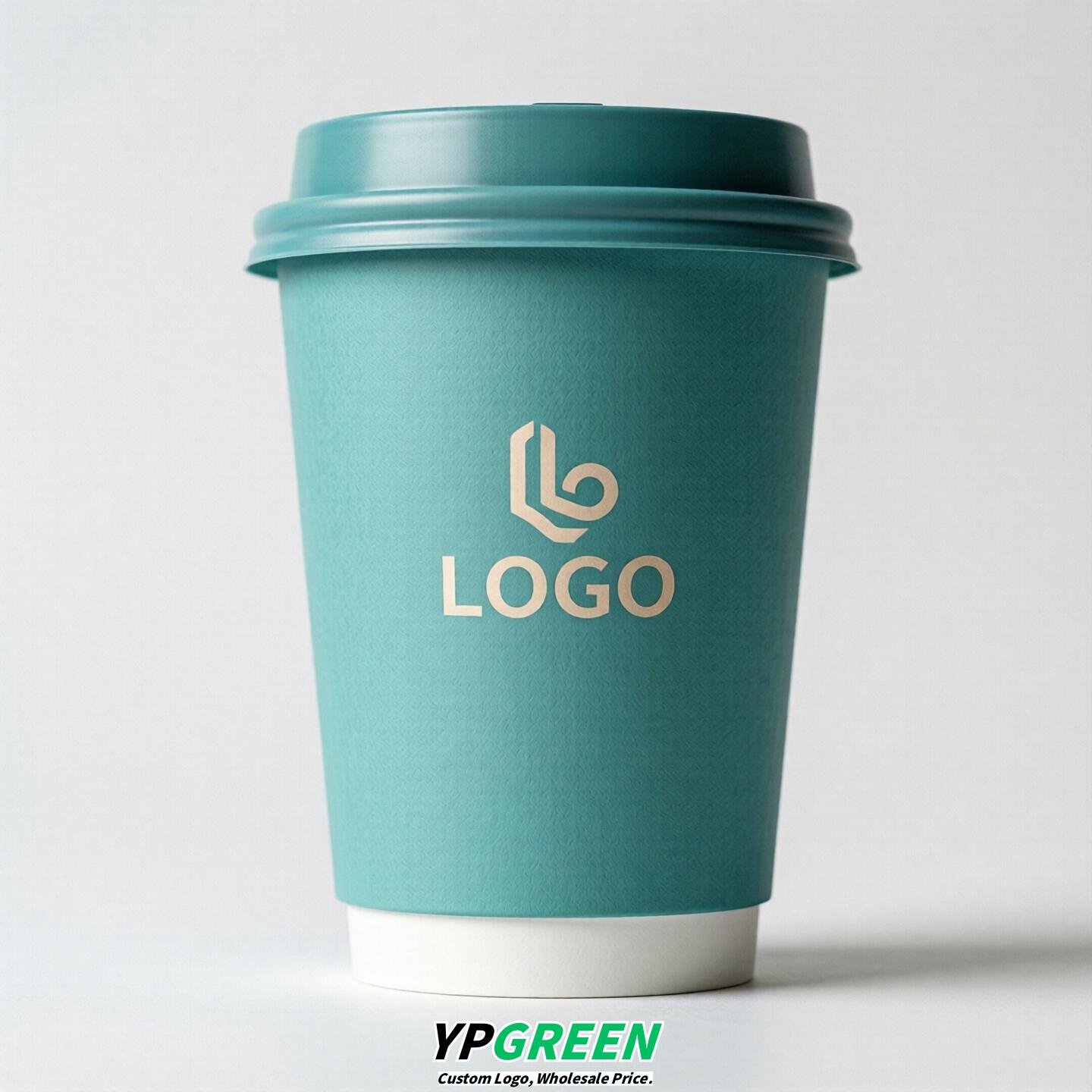 Turquoise Custom Logo Paper Cups: 8-24oz & Double Wall