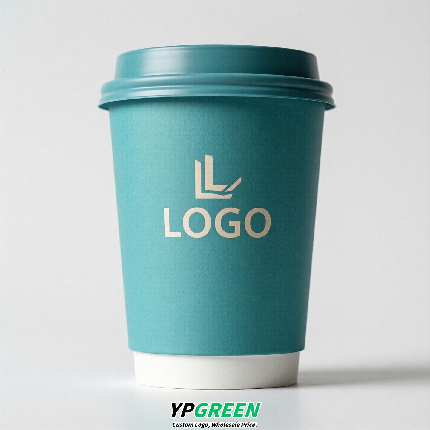 Turquoise Custom Logo Paper Cups: 8-24oz & Double Wall
