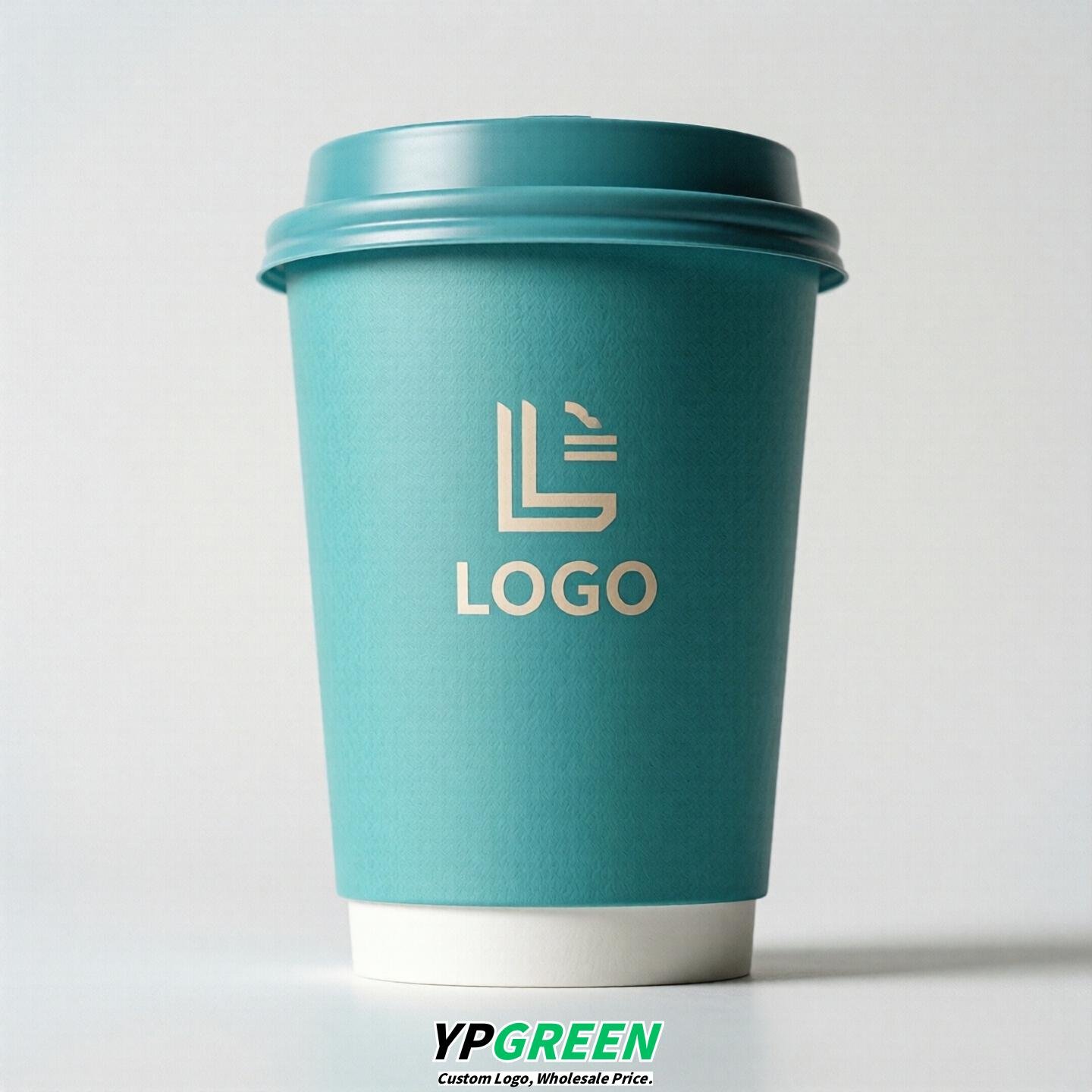 Turquoise Custom Logo Paper Cups: 8-24oz & Double Wall