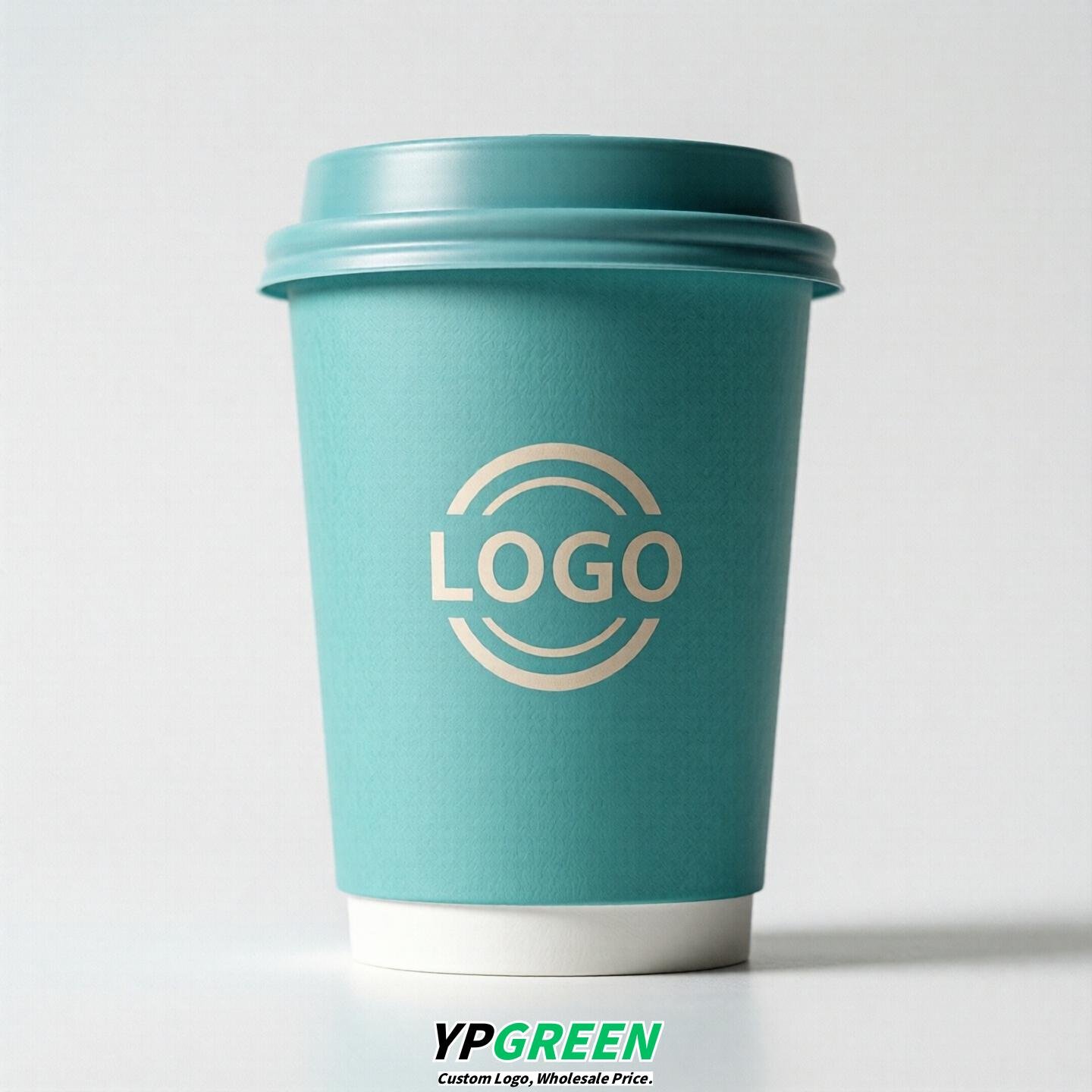 Turquoise Custom Logo Paper Cups: 8-24oz & Double Wall