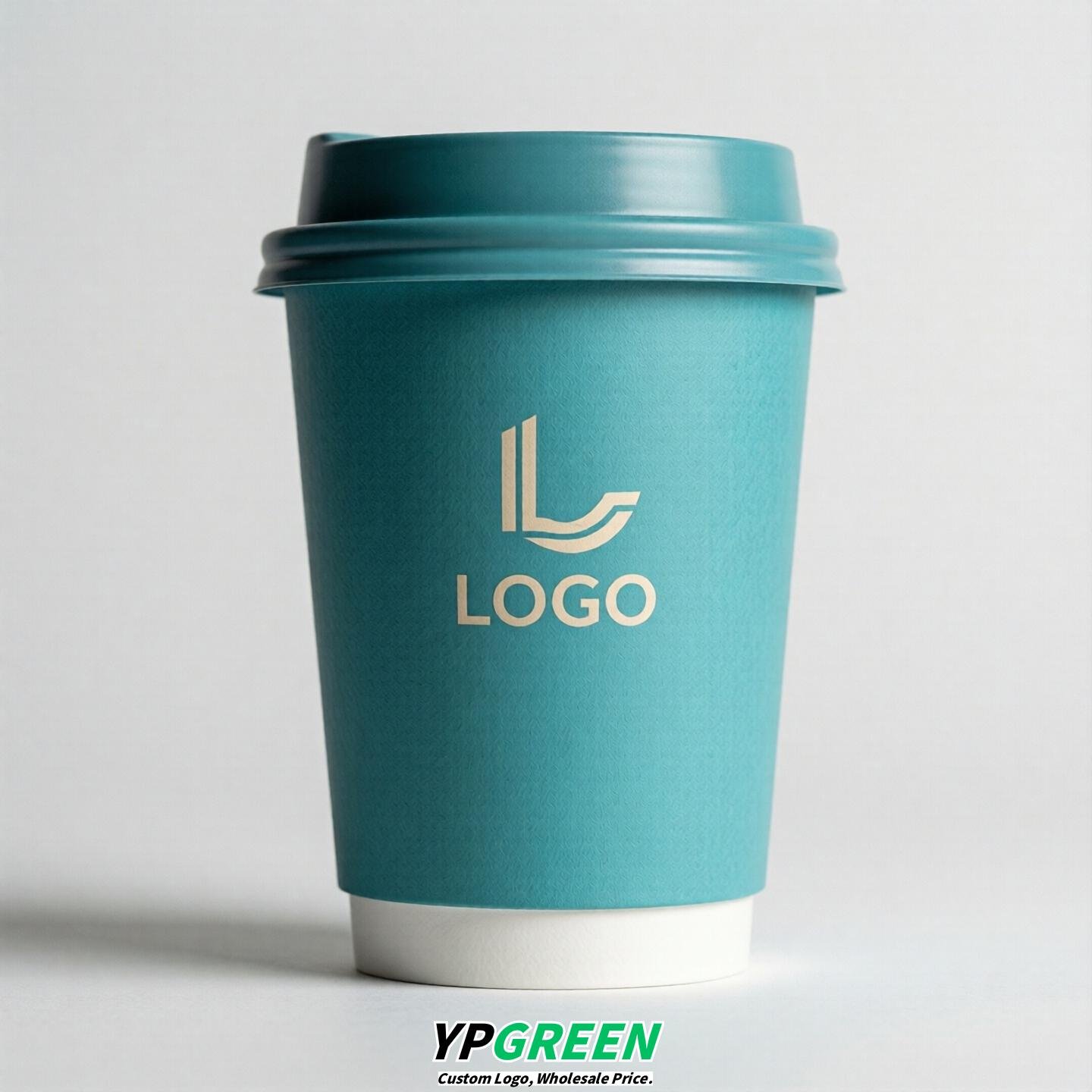 Turquoise Custom Logo Paper Cups: 8-24oz & Double Wall