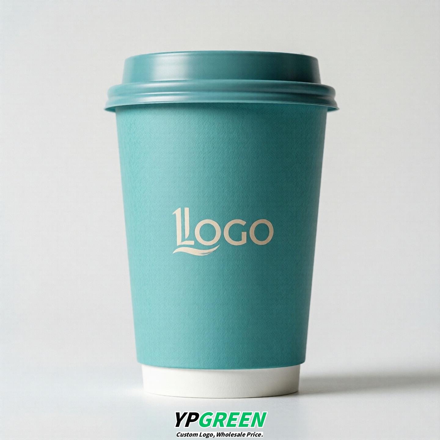 Turquoise Custom Logo Paper Cups: 8-24oz & Double Wall