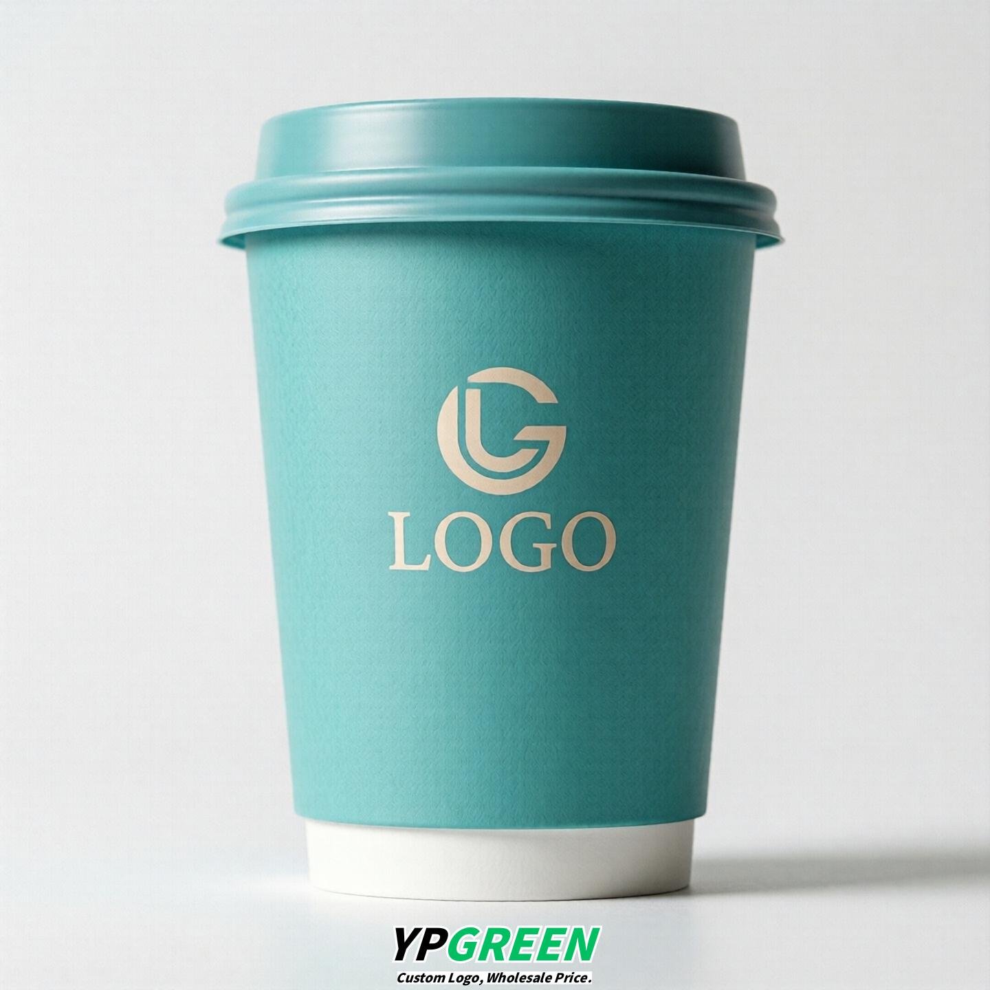 Turquoise Custom Logo Paper Cups: 8-24oz & Double Wall