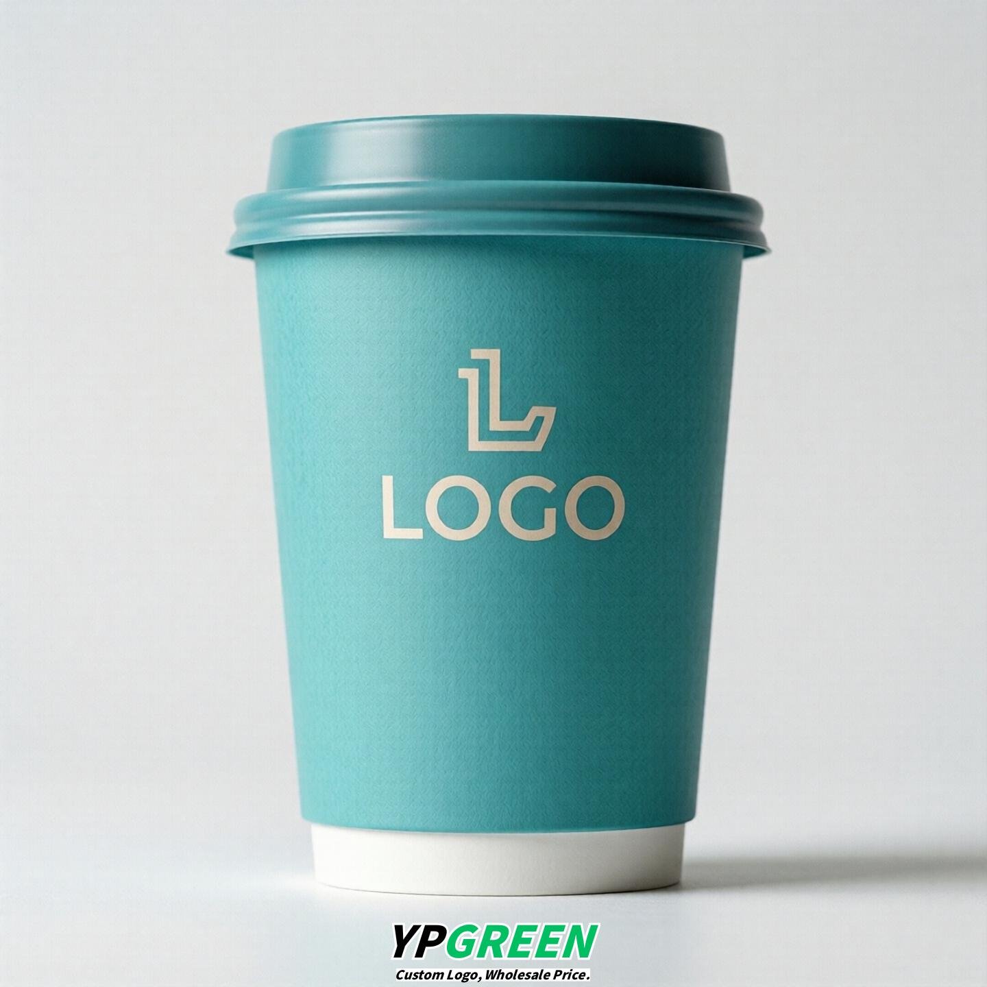Turquoise Custom Logo Paper Cups: 8-24oz & Double Wall Turquoise Custom Logo Paper Cups: 8-24oz & Double Wall
