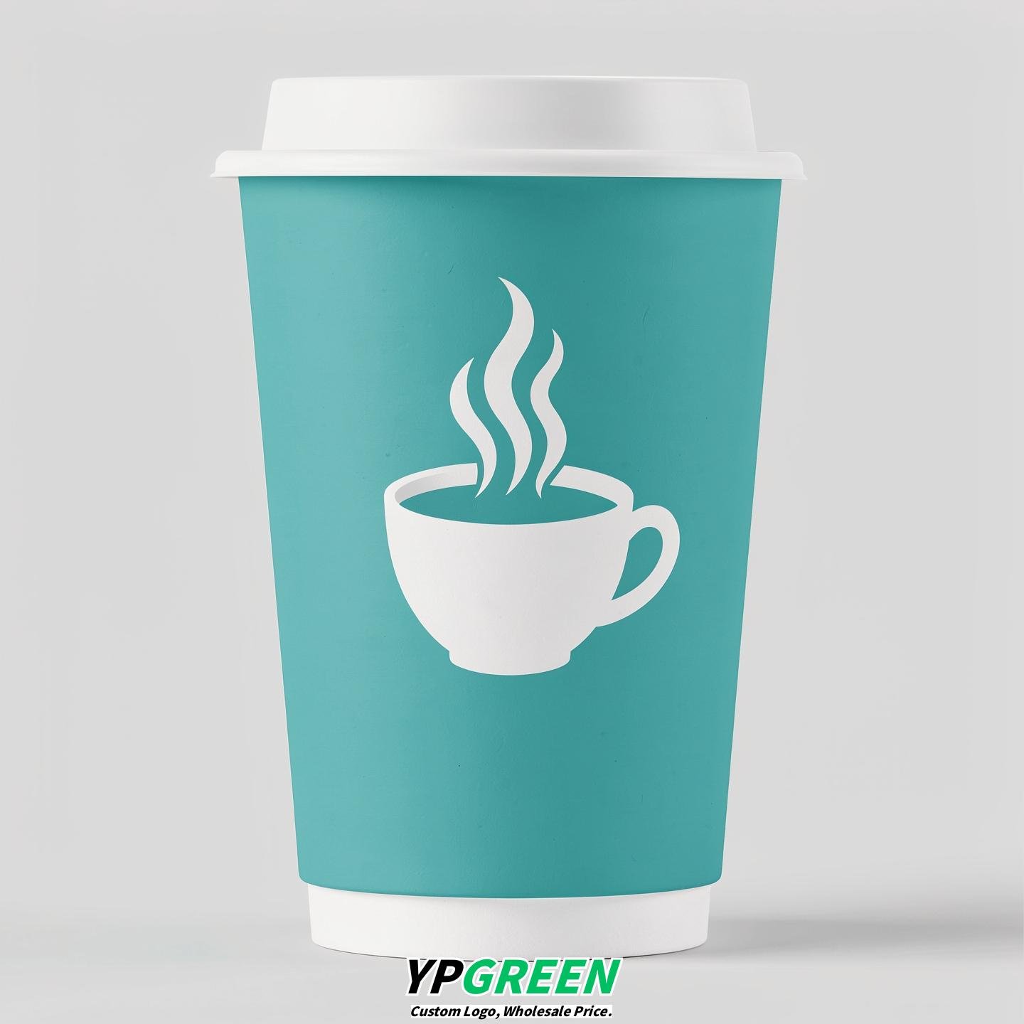 Turquoise Hot Coffee Icon Paper Cups - Disposable Steaming Coffee Design