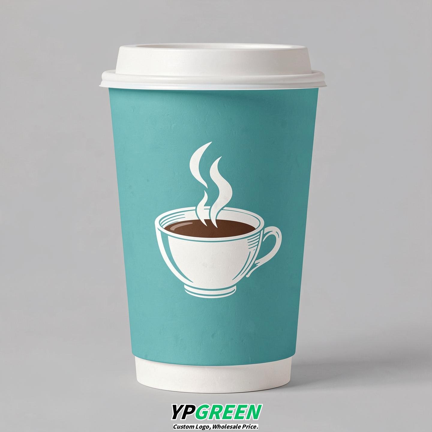 Turquoise Hot Coffee Icon Paper Cups - Disposable Steaming Coffee Design