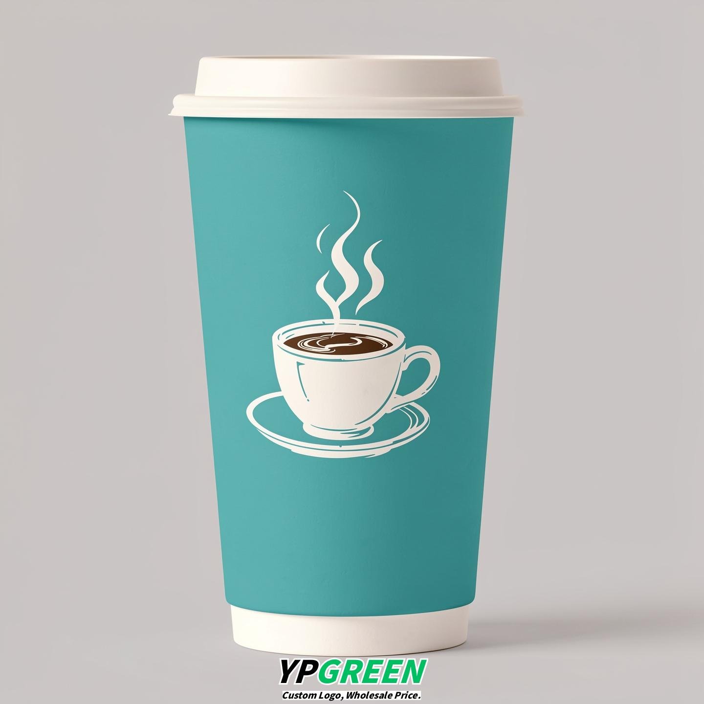 Turquoise Hot Coffee Icon Paper Cups - Disposable Steaming Coffee Design