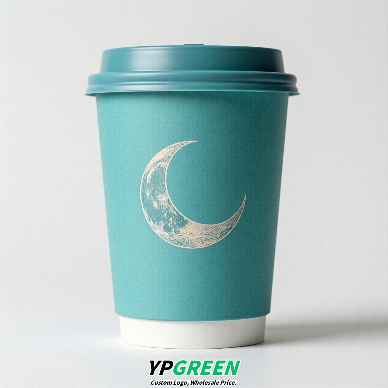 Turquoise Moon Paper Cups with Lids 8-24oz